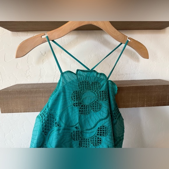 Corey Lynn Calter|Teal boho floral Sleeveless Women's Top,mesh florals•••size S - Picture 6 of 12
